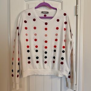 Blue B White long sleeve light sweatshirt with Tufted Colorful Polka Dots